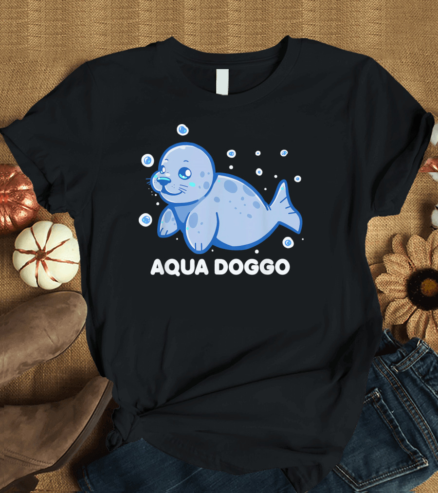 Aqua Doggo Blue Seal with Bubbles T-Shirt