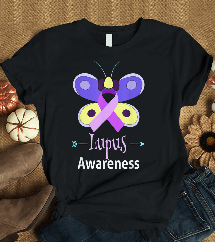 Butterfly Ribbon Lupus Awareness T-Shirt