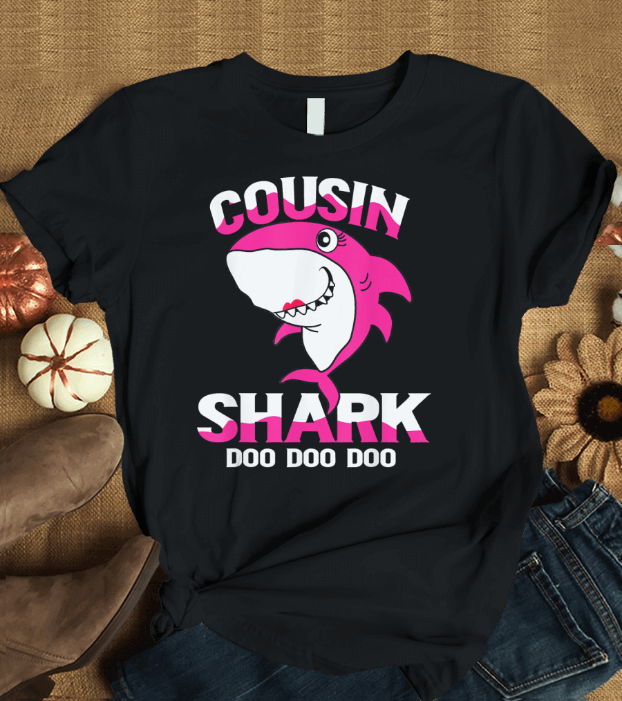 Cousin Shark Doo Doo Doo Pink Shark Cartoon T-Shirt
