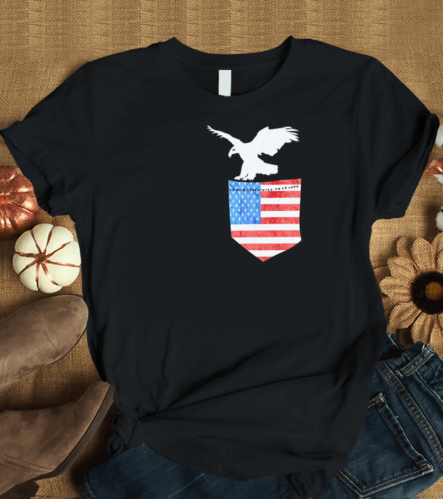 4th July USA Pocket Eagle American Flag Stars and Stripes Birds T-Shirt