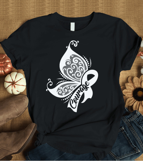 T-Shirt: Courage Butterfly Wings Lung Cancer Awareness T-Shirt Courage Butterfly Wings Lung Cancer Awareness T-Shirt