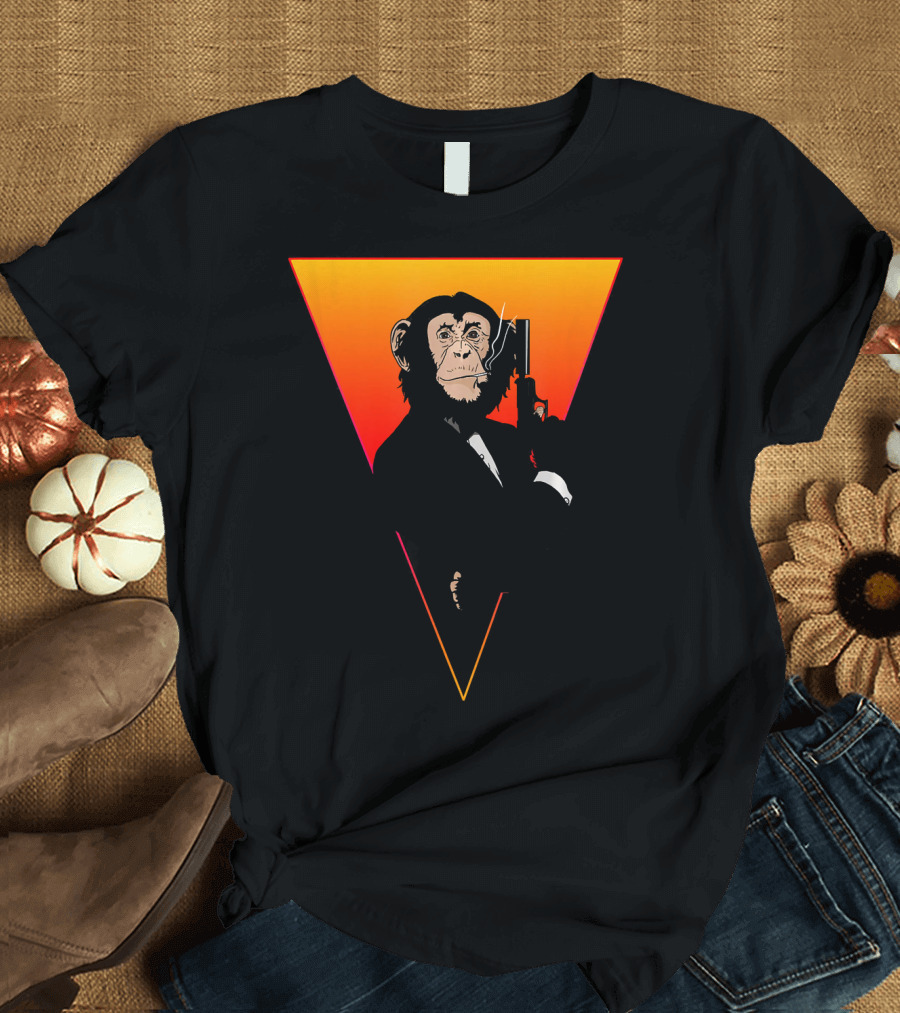 Cool Agent Monkey Face in Tuxedo with Gun T-Shirt