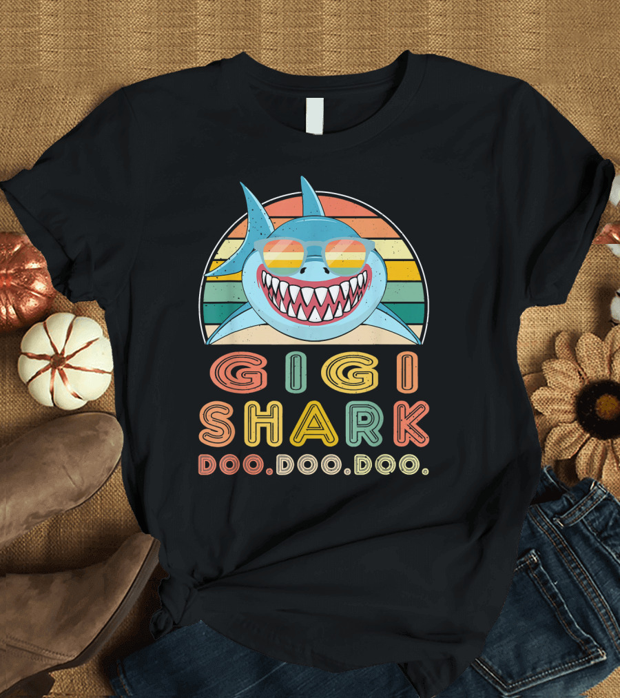 Gigi Shark Doo Doo Doo Vintage Retro Rainbow T-Shirt