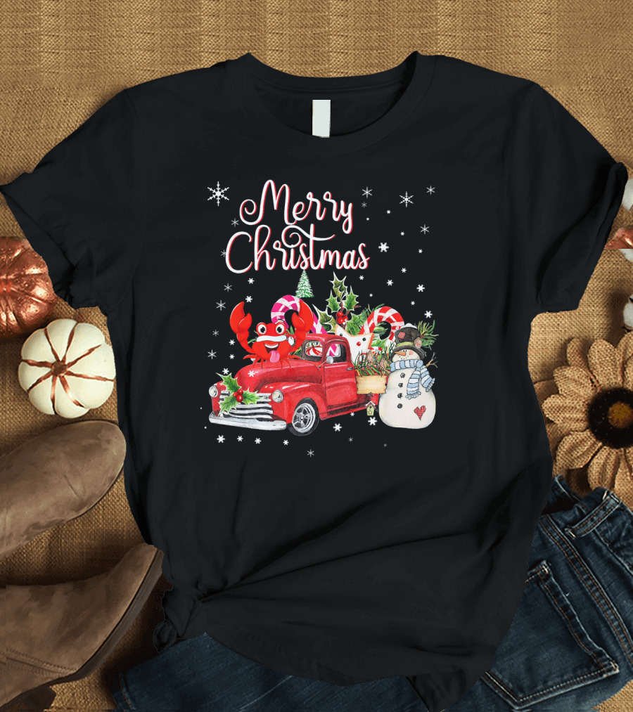 Merry Christmas Crab Red Truck Snowman Candy Cane T-Shirt