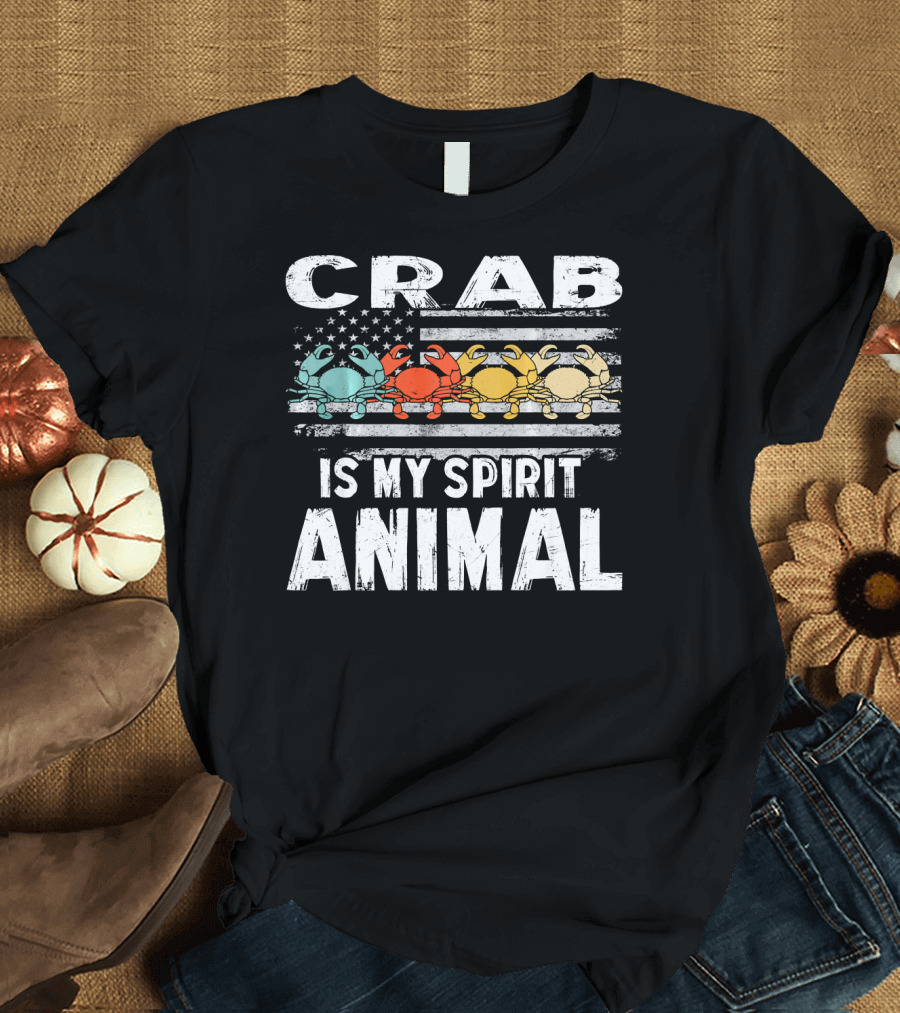Crab Is My Spirit Animal Vintage American Flag T-Shirt