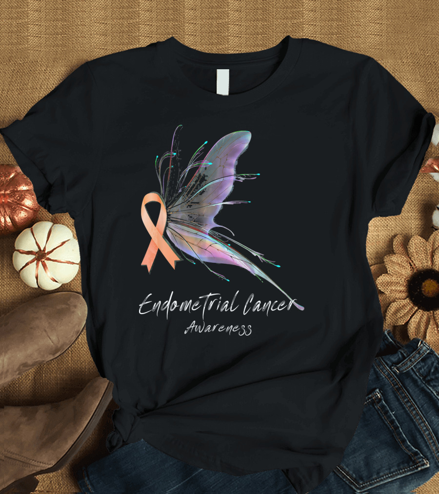 Endometrial Cancer Awareness Butterfly T-Shirt