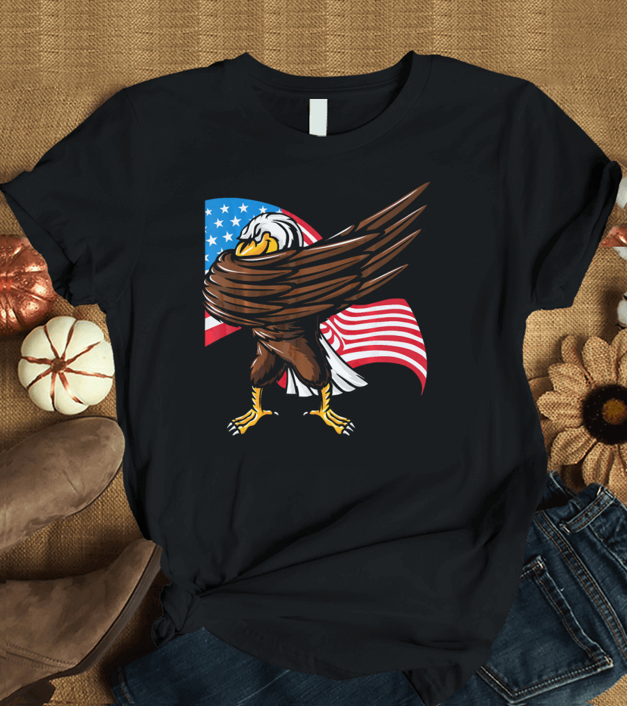Funny Bald Eagle Dab Dabbing with American Flag T-Shirt