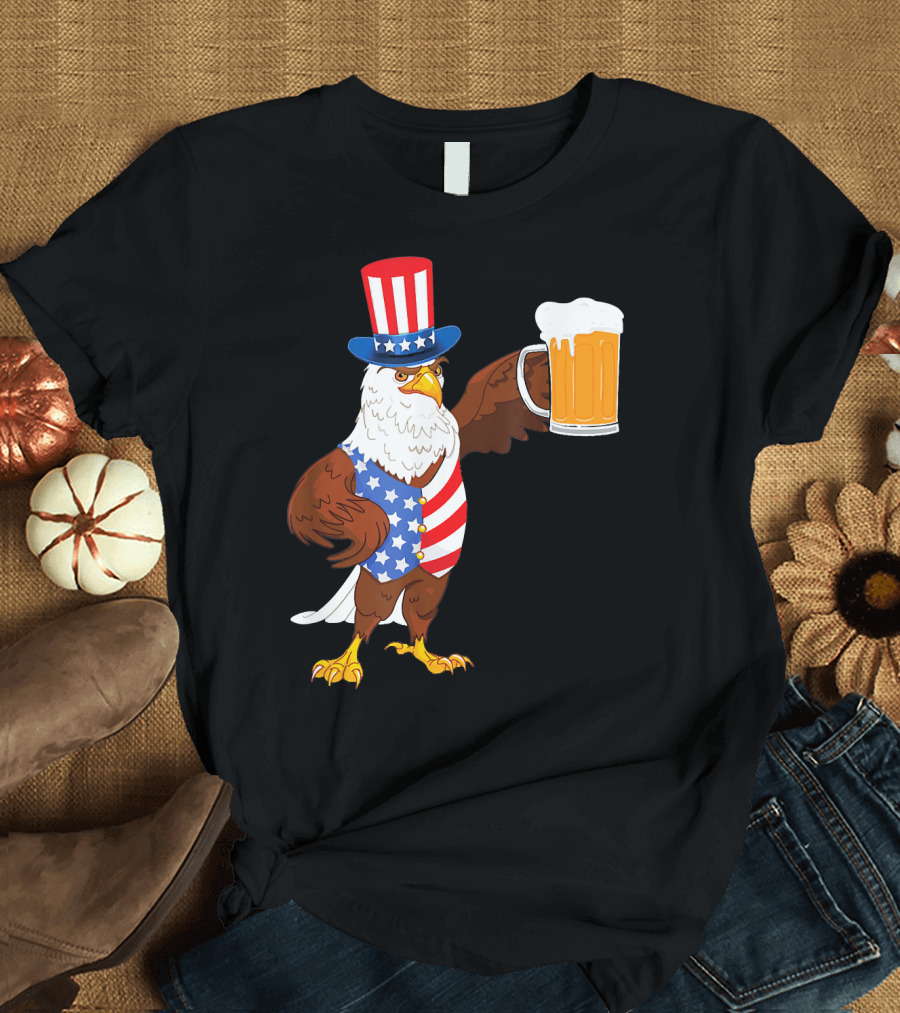 Fourth of July Patriotic USA American Eagle with Beer T-Shirt