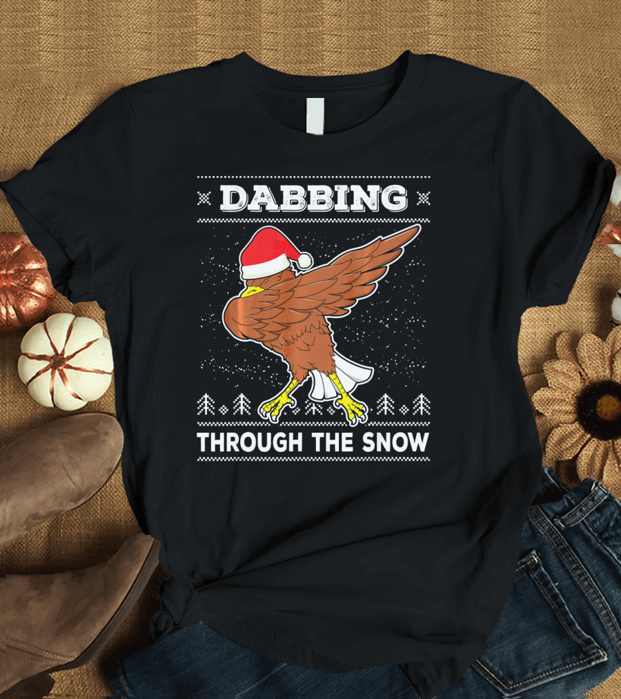 Dabbing Eagle Through the Snow Ugly Christmas T-Shirt