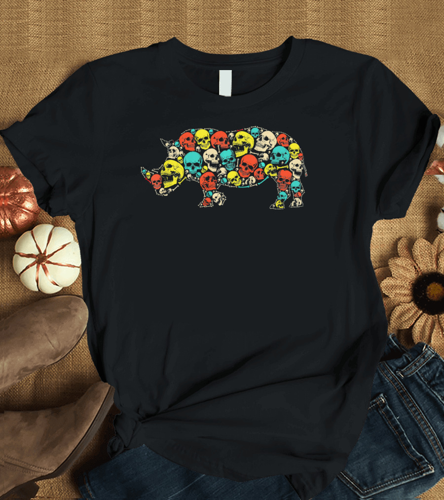Funny Rhinoceros Skull Pattern Rhino Lover Skele T-Shirt