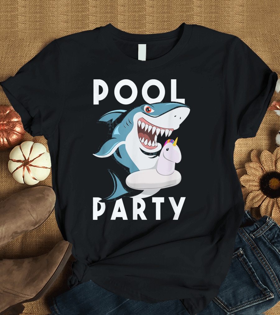 Pool Party Funny Unicorn Float Shark T-Shirt