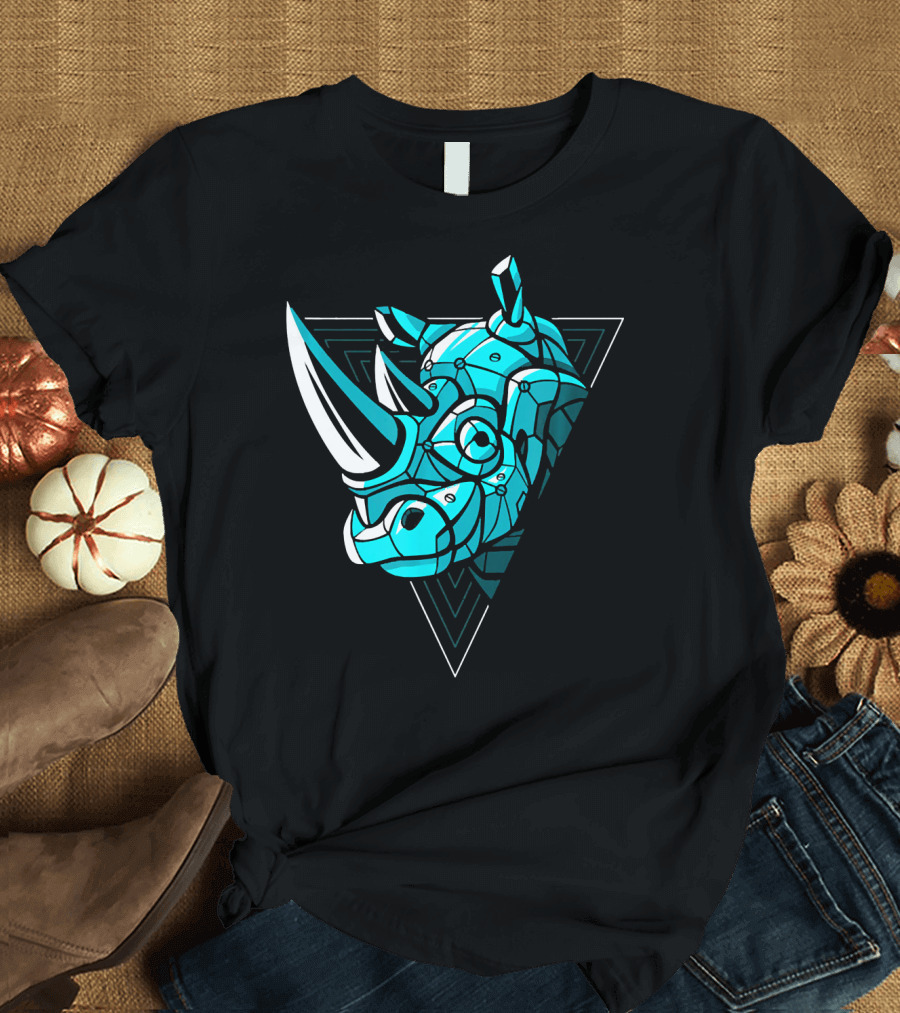 Cyber Rhino Punk Futuristic Geometric Triangle T-Shirt