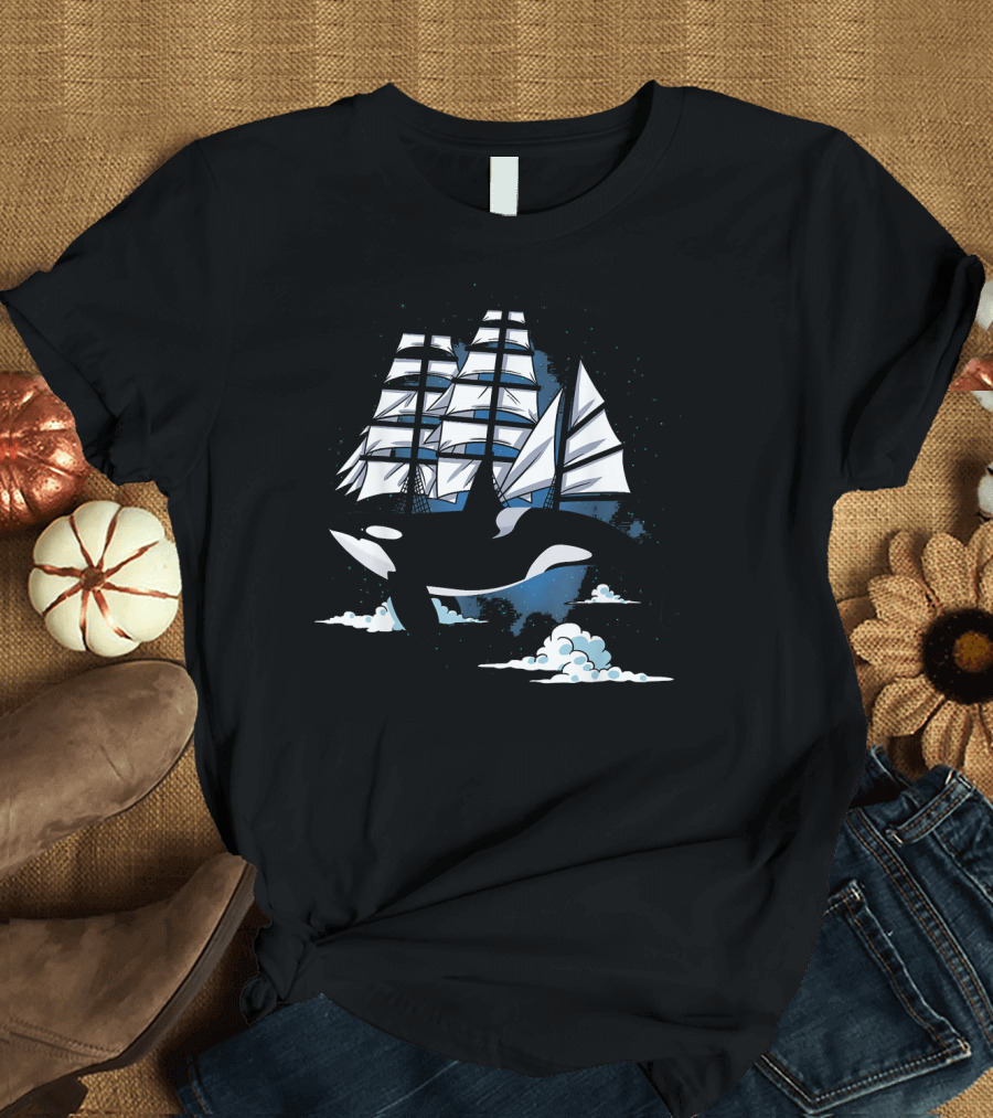 Fantasy Killer Whale Space Sailboat Adventure T-Shirt
