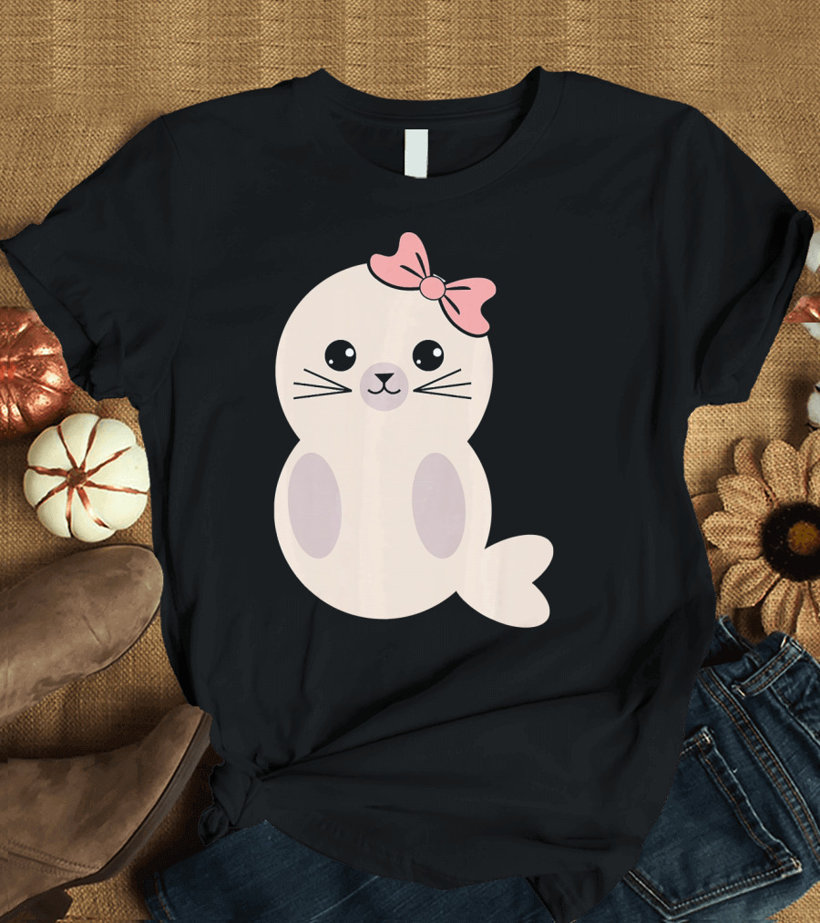 Kawaii Baby Seal with Pink Bow for Animal Lovers T-Shirt