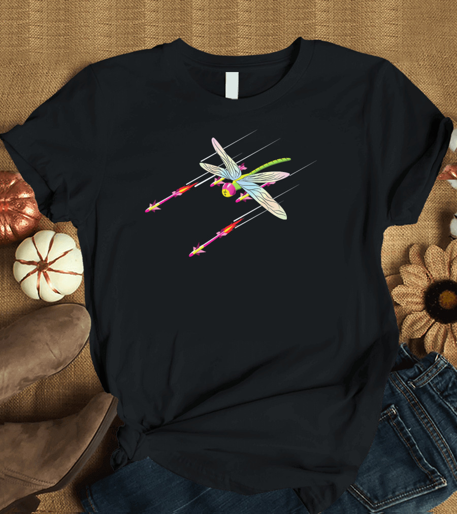 Cute Dragonfly Launching Missiles in Flight Action Scene T-Shirt