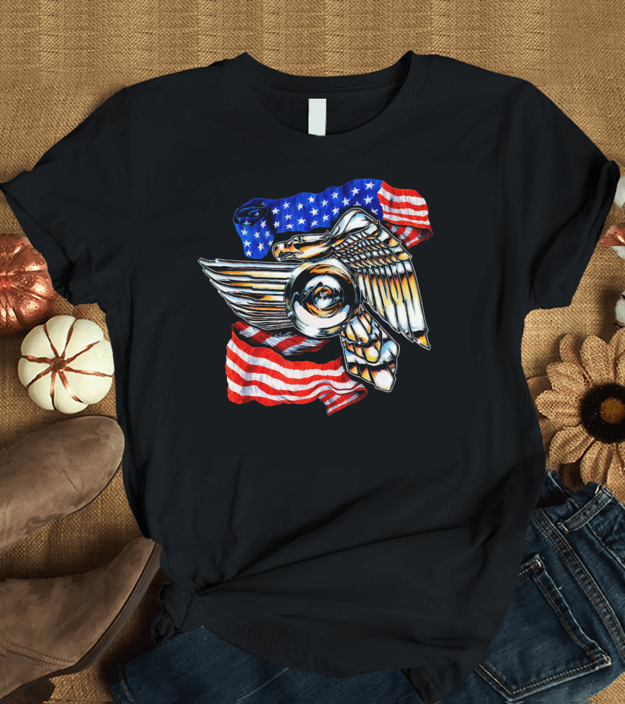 Motorcycle Biker Eagle American Flag Emblem T-Shirt