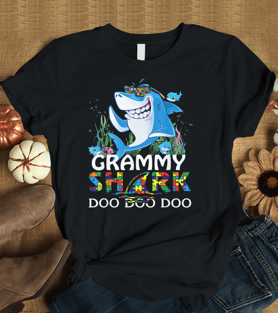 Grammy Shark Doo Doo Doo Autism Awareness Puzzle T-Shirt