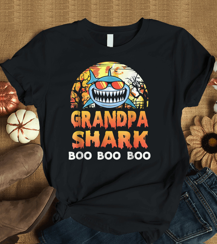 GRANDPA SHARK BOO BOO BOO Halloween Retro T-Shirt