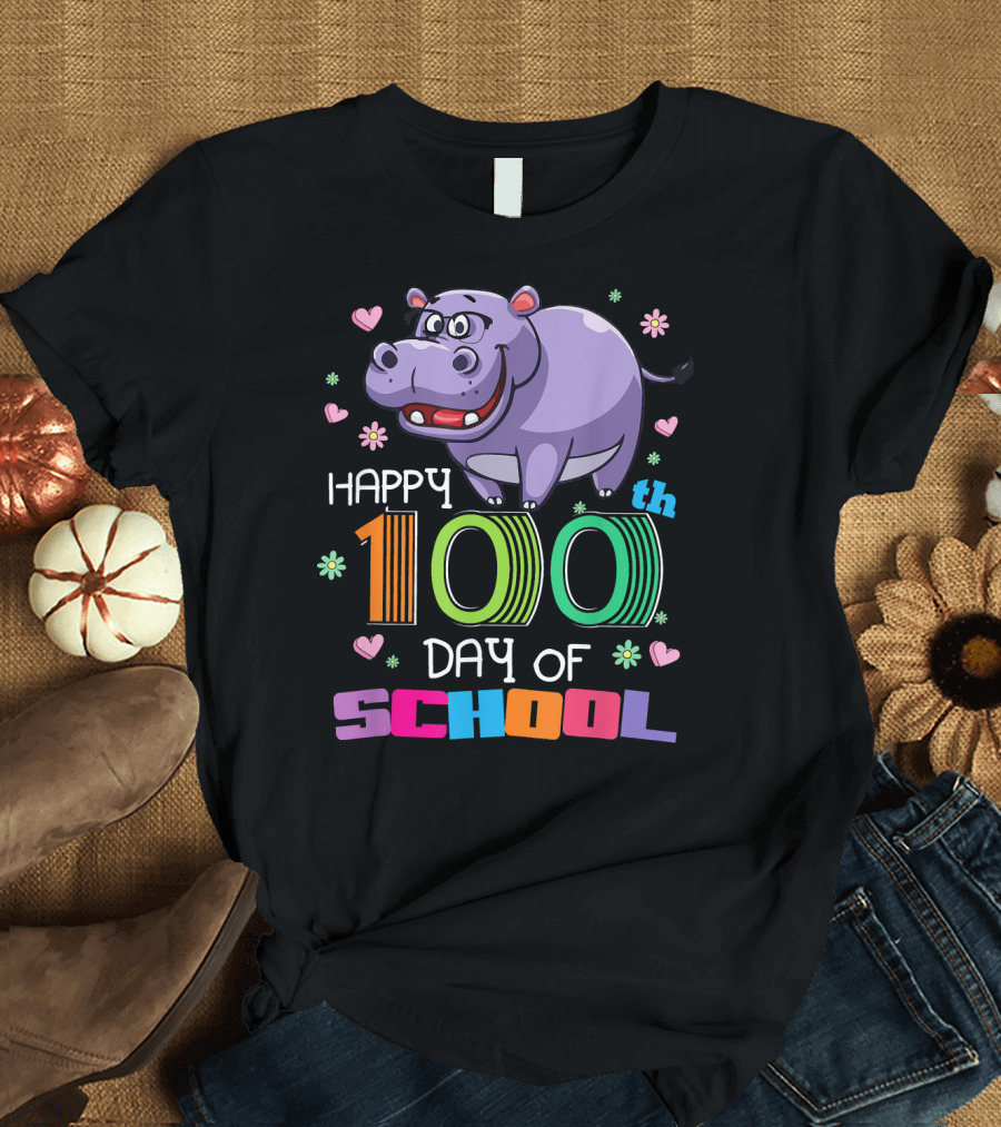Happy 100th Day of School Hippo Fun T-Shirt
