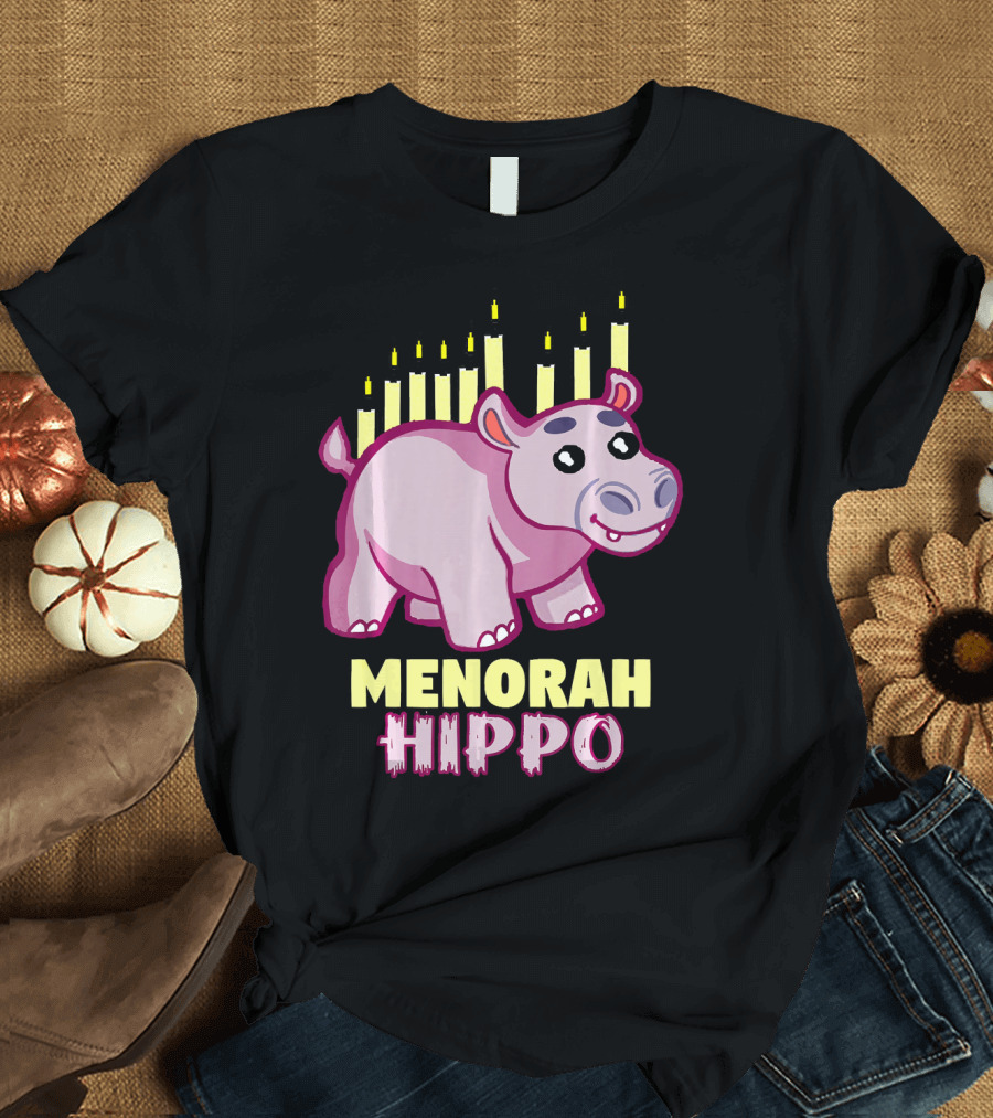 Menorah Hippo Hanukkah Hippopotamus T-Shirt