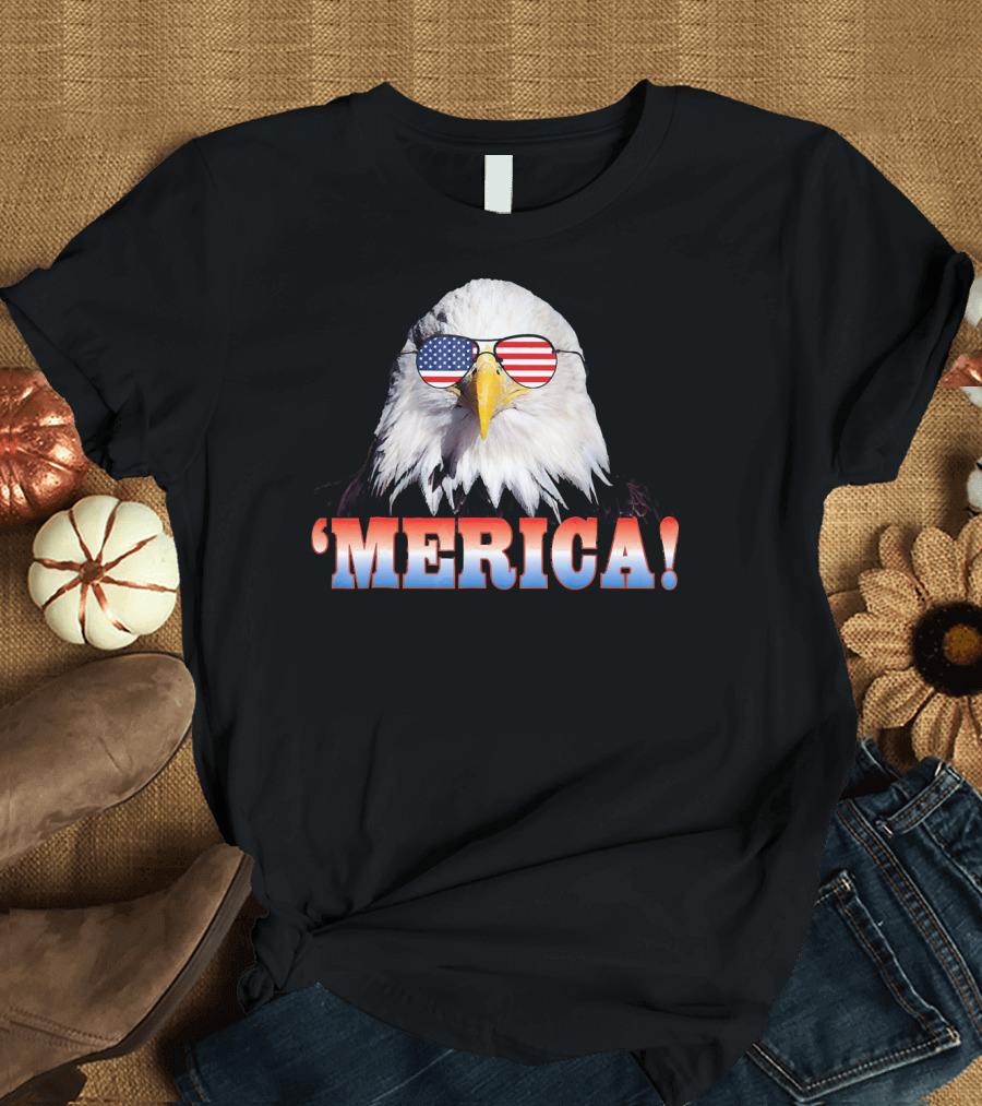 'Merica Eagle with American Flag Sunglasses 4th of July Freedom T-Shirt