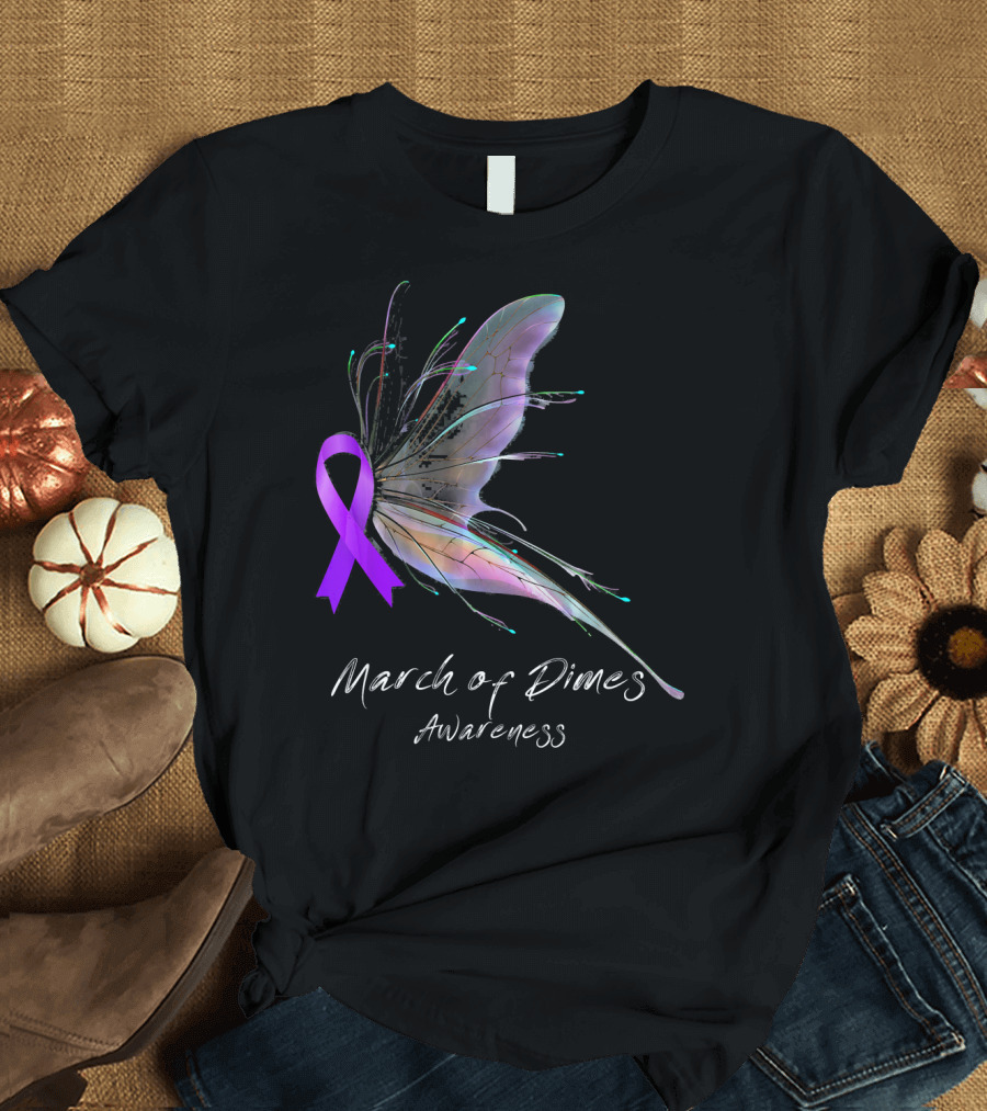 March of Dimes Awareness Butterfly Ribbon T-Shirt