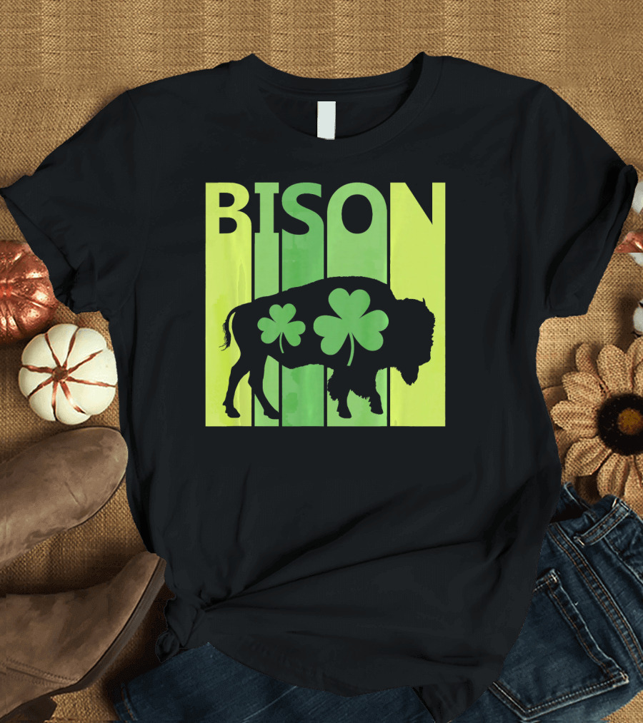Bison St Patricks Day Lucky Irish Shamrock T-Shirt