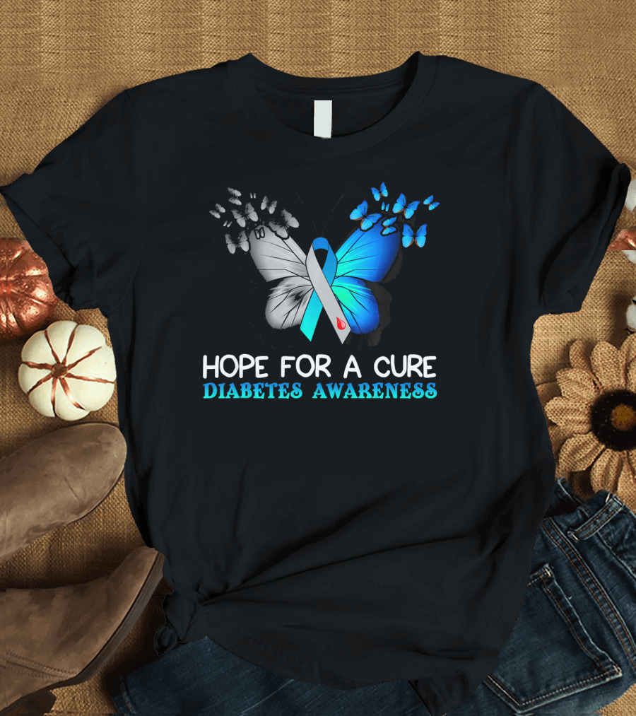 Hope For A Cure Diabetes Awareness Butterfly T-Shirt
