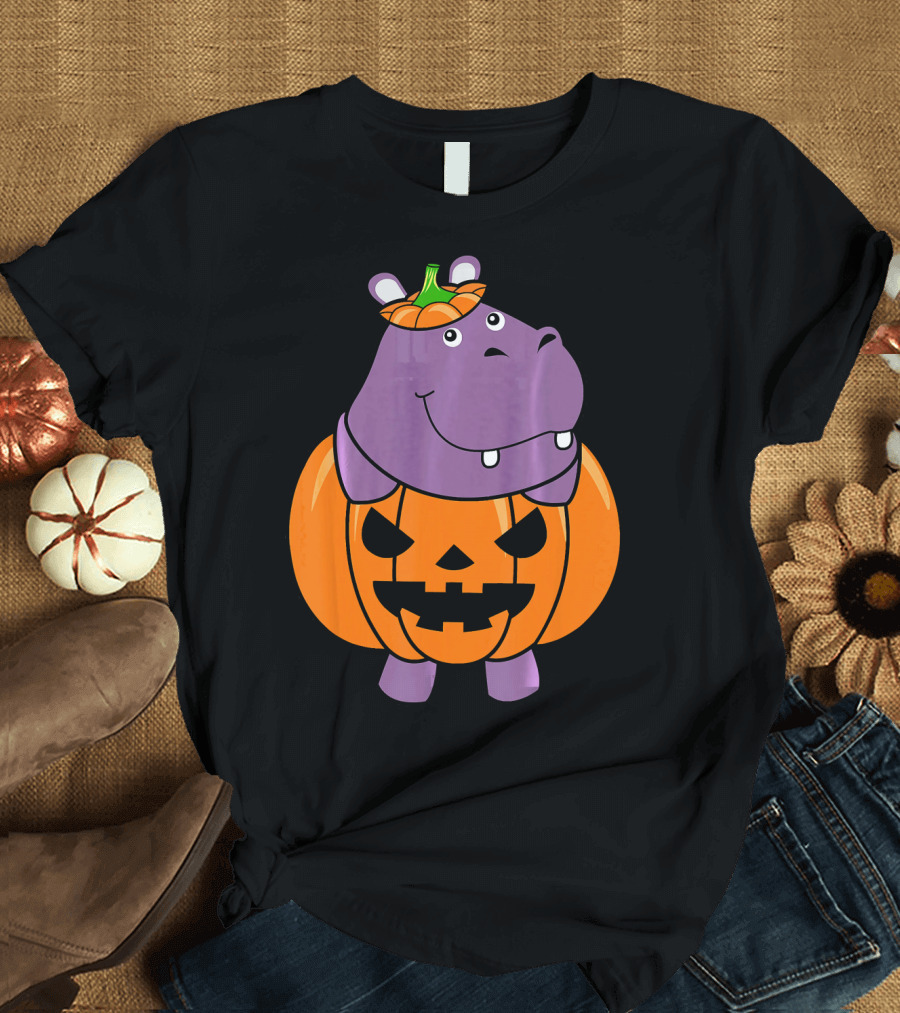 Hippopotamus Jack-O'-Lantern Pumpkin Body T-Shirt