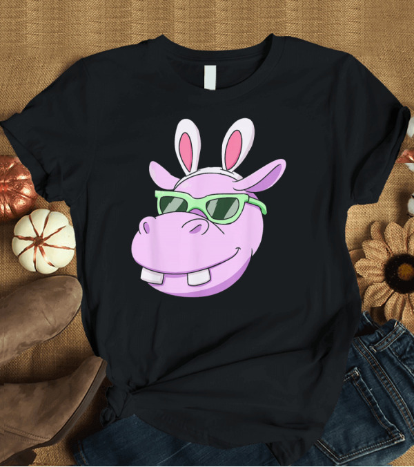 T-Shirt: Hippo with Easter Bunny Rabbit Ears and Sunglasses T-Shirt Hippo with Easter Bunny Rabbit Ears and Sunglasses T-Shirt