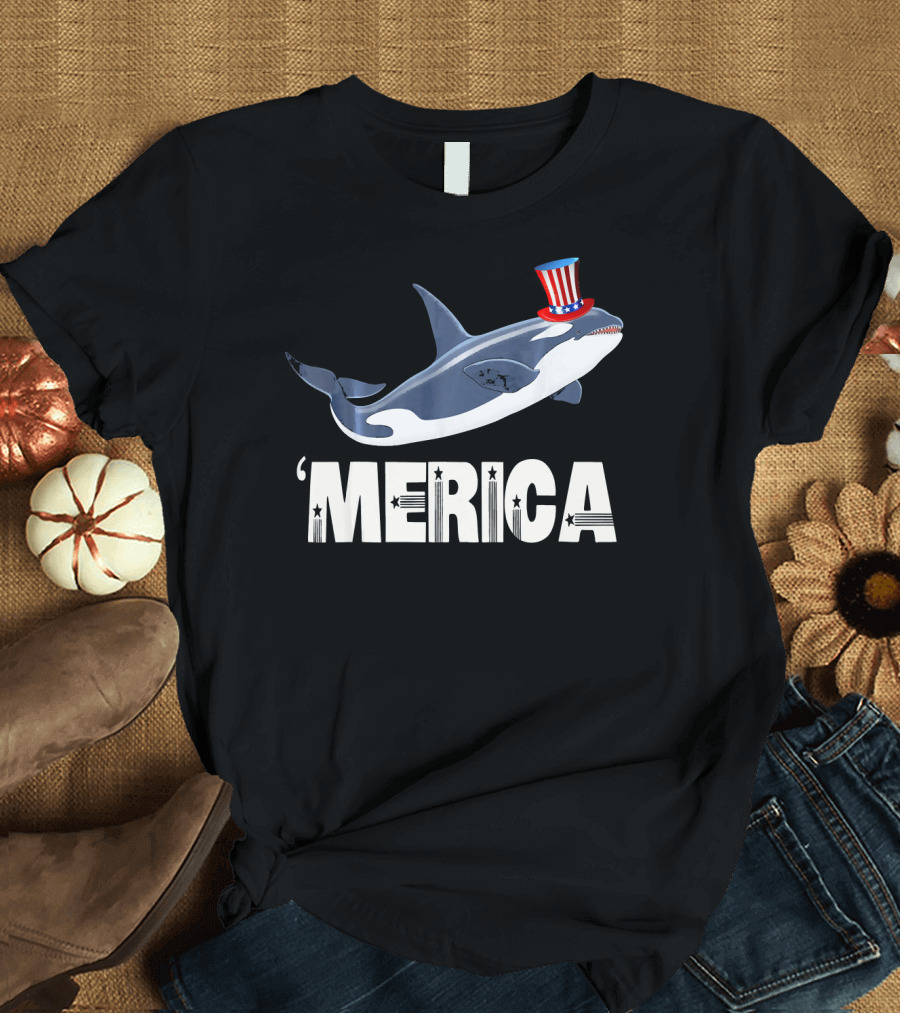 'Merica Killer Whale Uncle Sam Hat Stars T-Shirt
