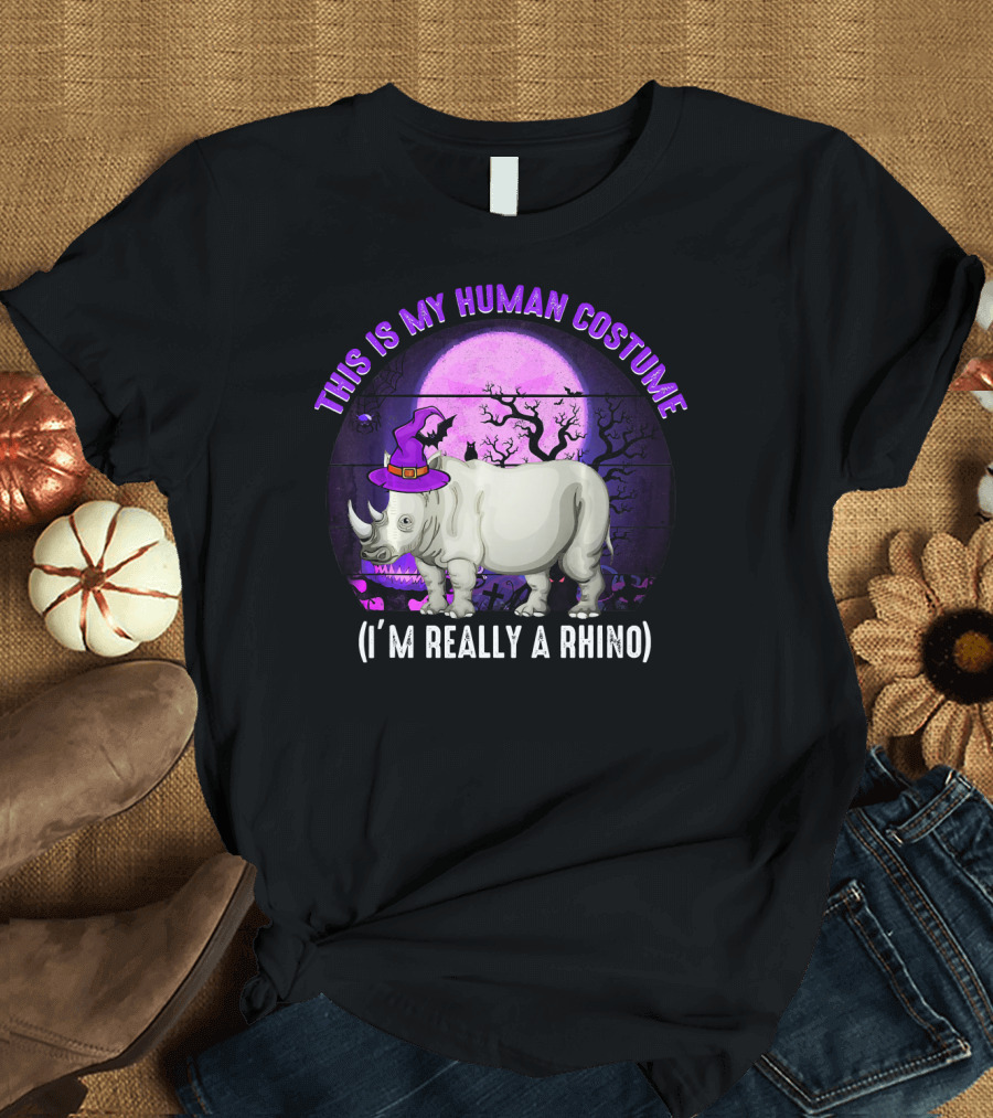 This is My Human Costume I'm Really a Rhino Halloween Moon Hat Trees T-Shirt