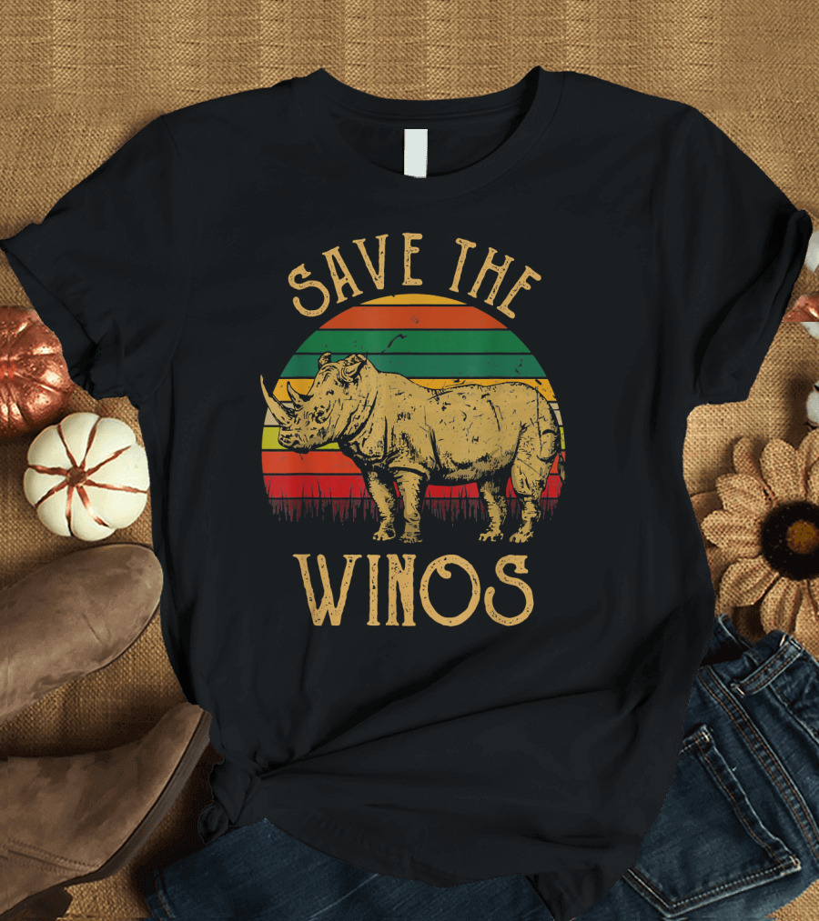 Save The Winos Retro Vintage Rhino Stripes T-Shirt
