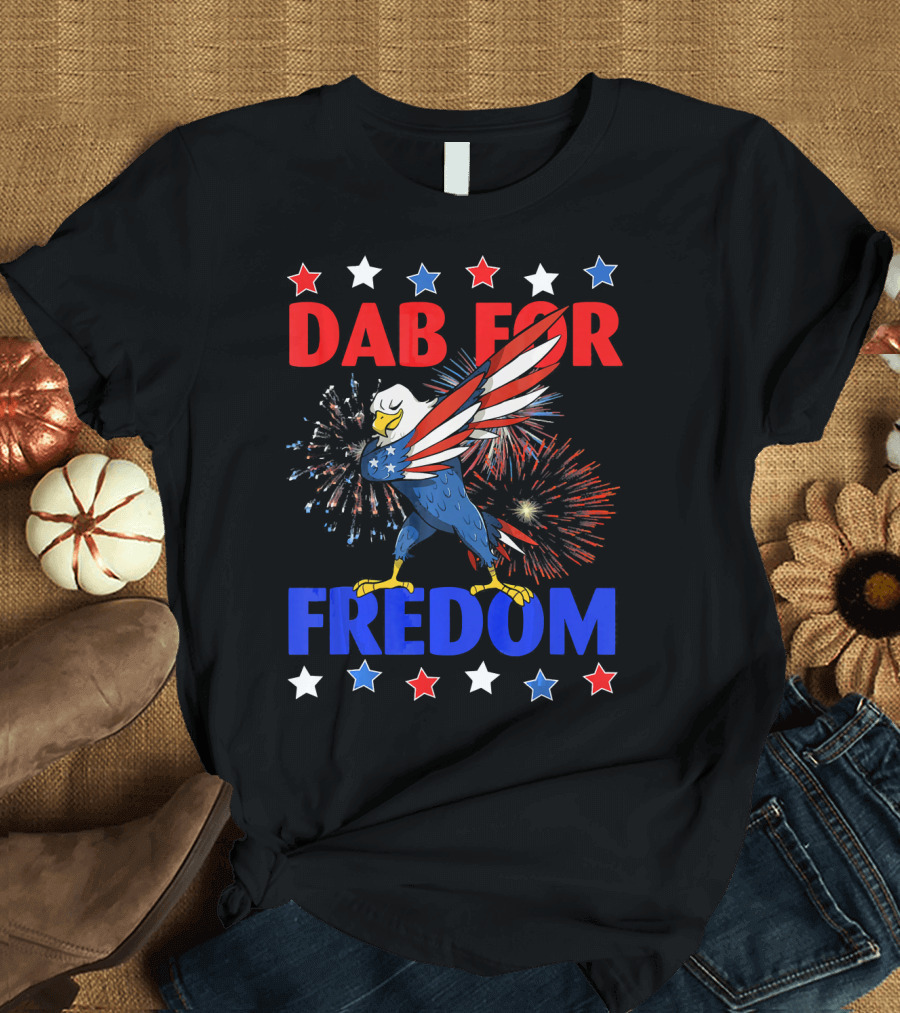 Dab For Freedom Dabbing Eagle Firework Stars Patriotic T-Shirt
