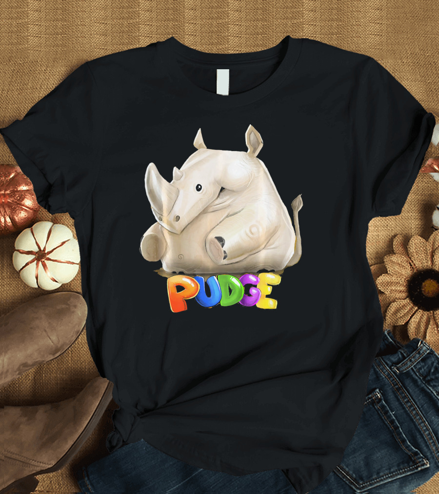 Pudge White Rhino Colorful Letters T-Shirt