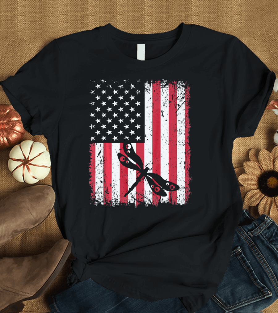 Vintage American Flag Dragonfly T-Shirt