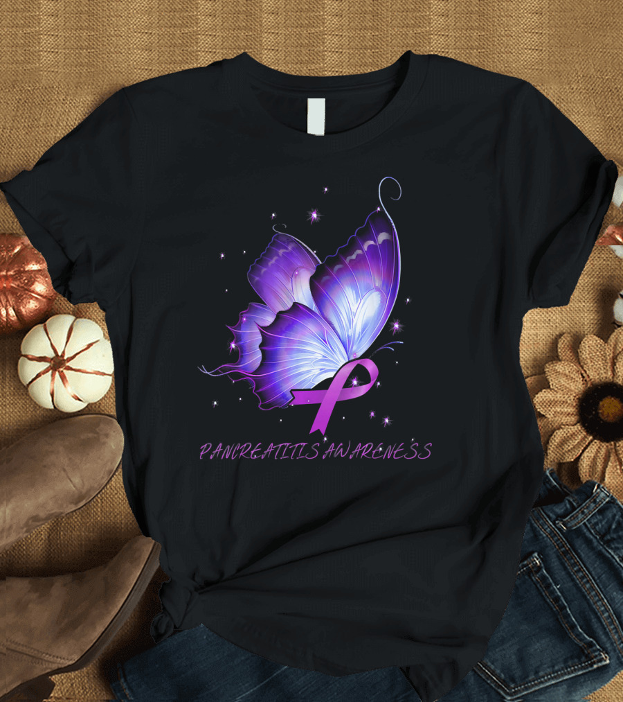 PANCREATITIS AWARENESS Butterfly Ribbon Purple Wings T-Shirt