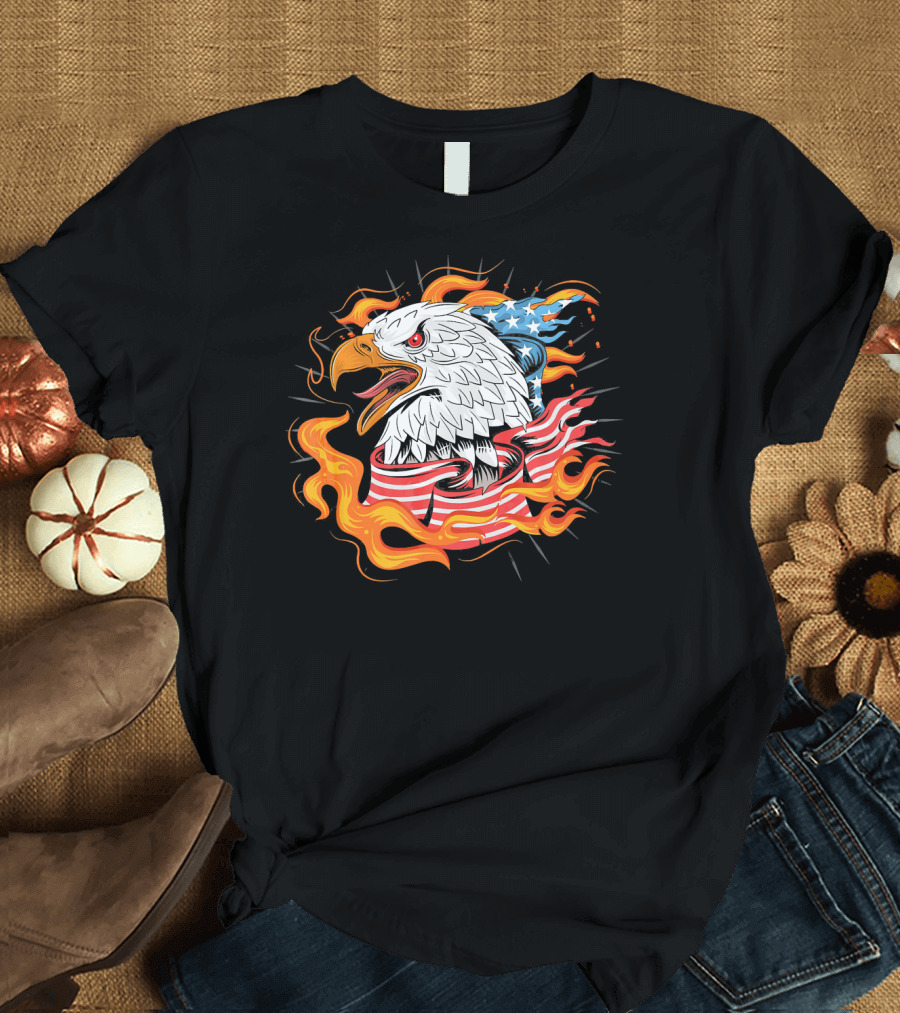 Patriotic Eagle American Flag Flames USA T-Shirt