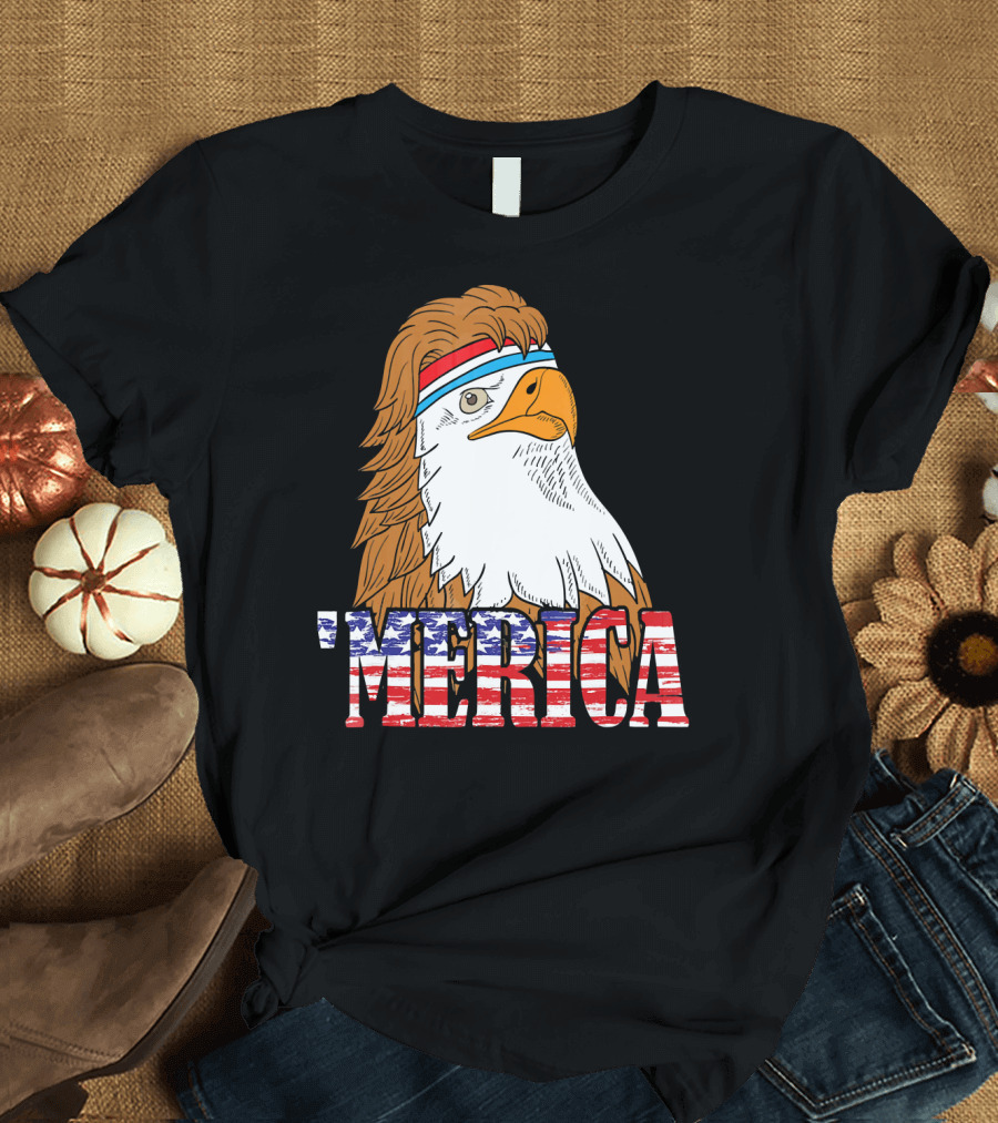 Mullet Eagle 'Merica Headband USA Patriot T-Shirt
