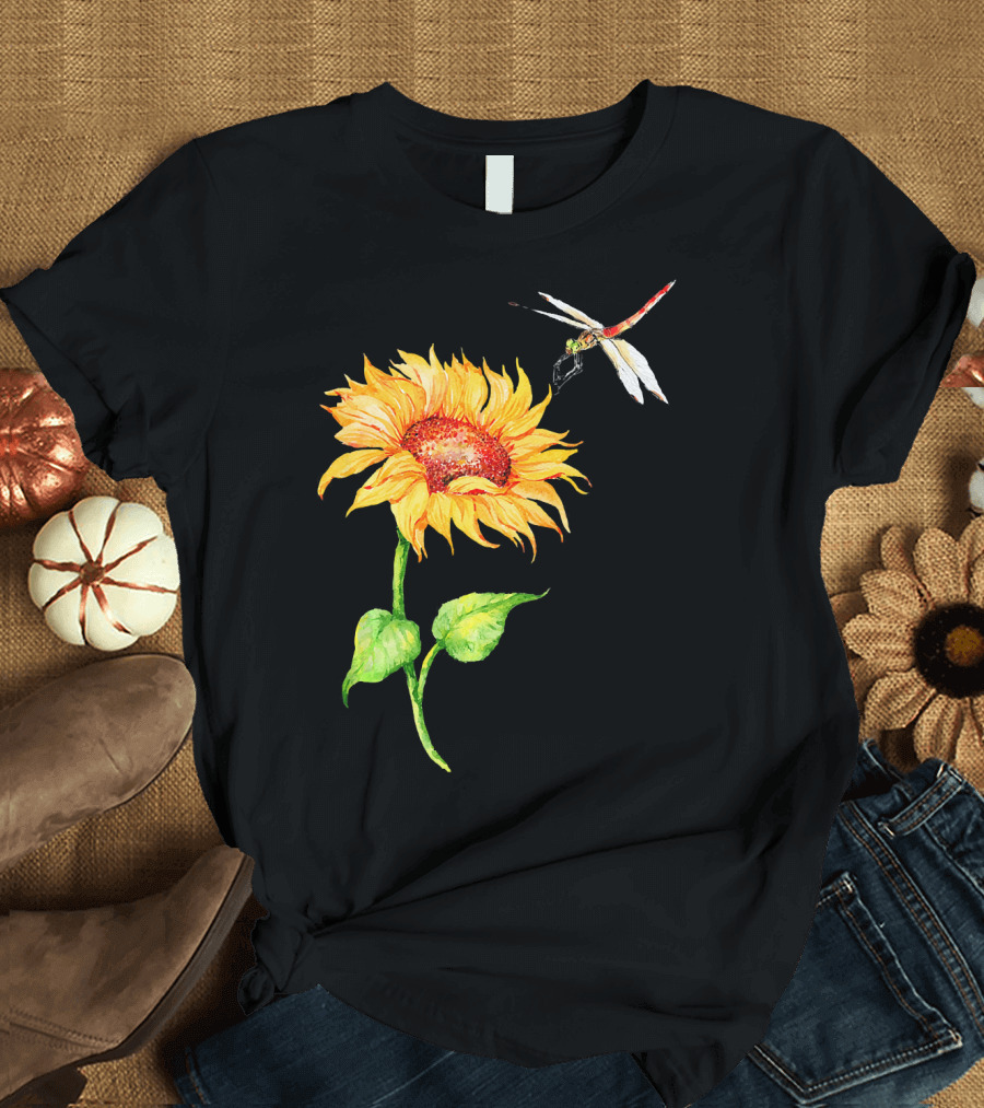 Sunflower and Dragonfly Hippie Dragon T-Shirt