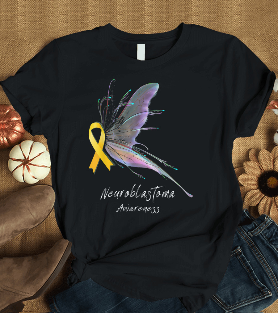 Neuroblastoma Awareness Butterfly Yellow Ribbon T-Shirt