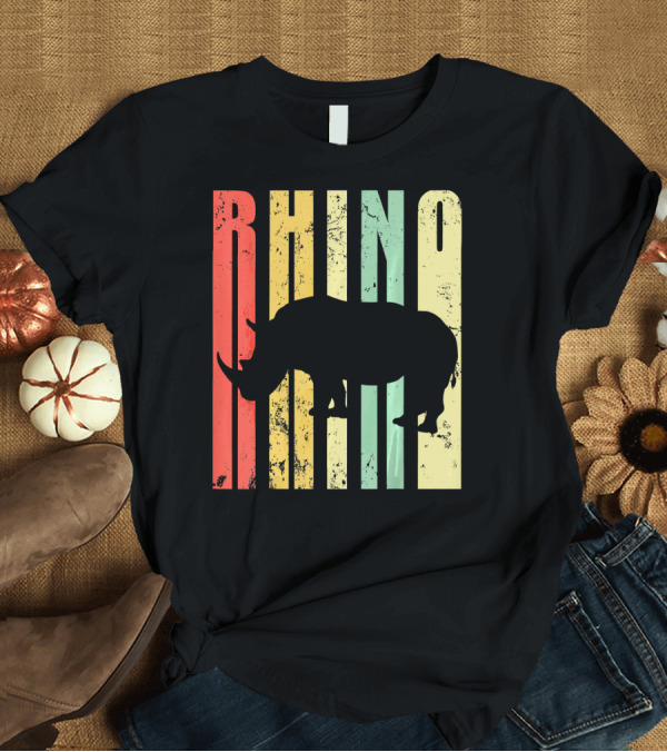 T-Shirt: Vintage Retro Rhino Rhinoceros Silhouette Stripes T-Shirt Vintage Retro Rhino Rhinoceros Silhouette Stripes T-Shirt