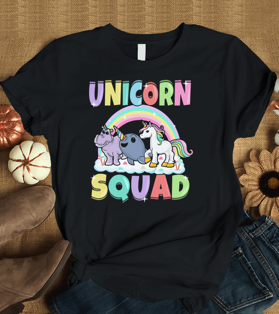 Unicorn Squad Rhino Narwhal Magical Creatures Rainbow T-Shirt