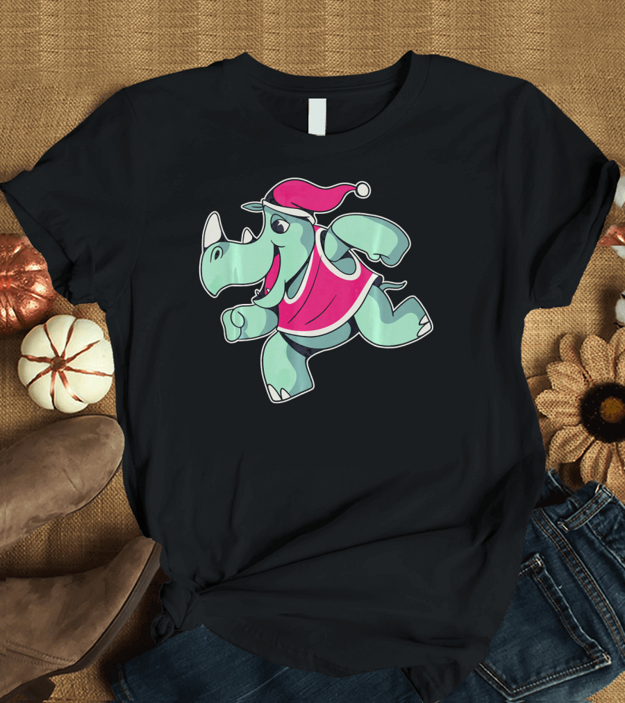 Rhino Rhinoceros Wearing Santa Claus Christmas T-Shirt