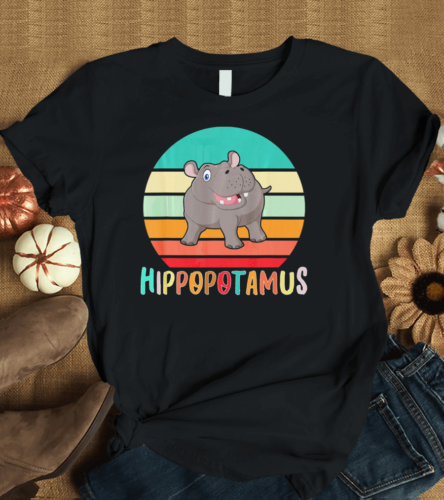 Vintage Retro Hippopotamus Stripes T-Shirt
