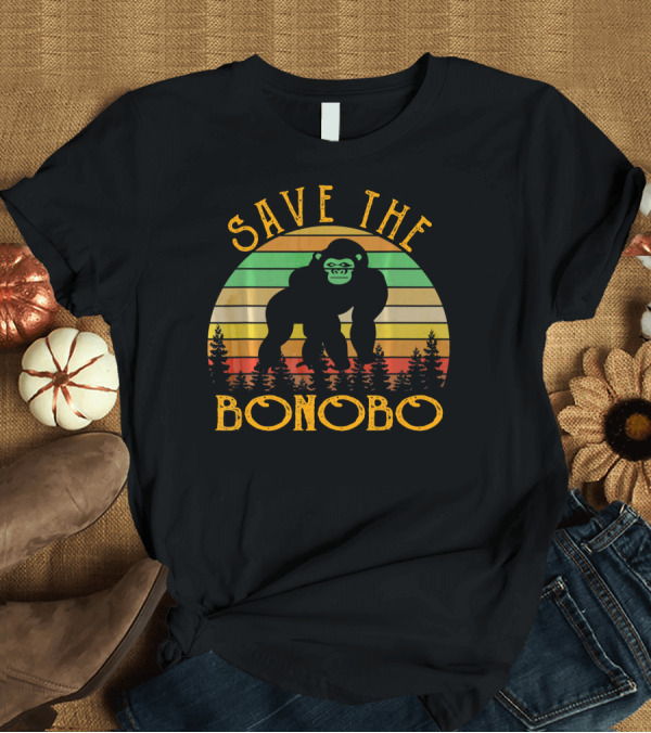 T-Shirt: Save The Bonobo Retro Vintage Bonobo Forest Sunset T-Shirt Save The Bonobo Retro Vintage Bonobo Forest Sunset T-Shirt