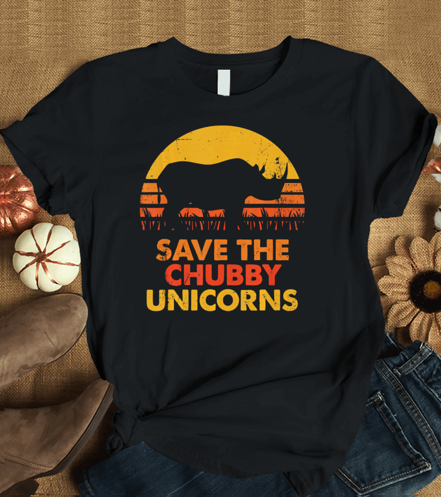 Vintage Colors Distressed Rhino Save the Chubby Unicorns T-Shirt