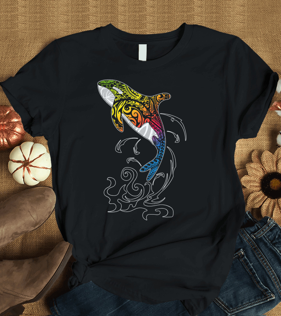 Orca Killer Whale Orcas Tribal Art Style Jumping T-Shirt