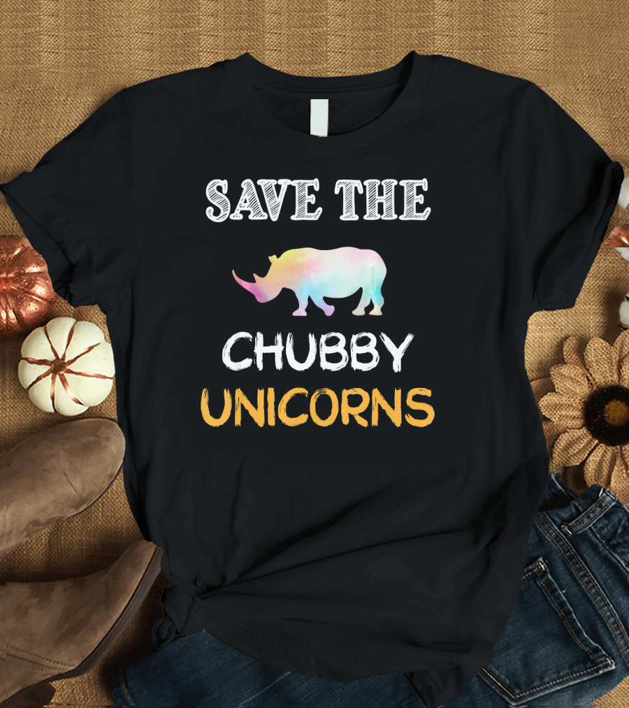 Save the Chubby Unicorns Watercolor Rhino T-Shirt