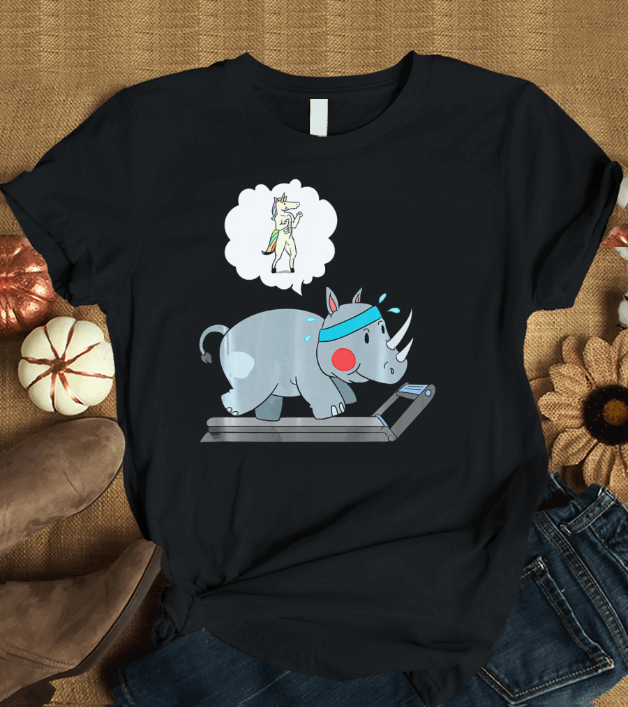 Rhino Dreaming of Unicorn Cardio Funny Running T-Shirt